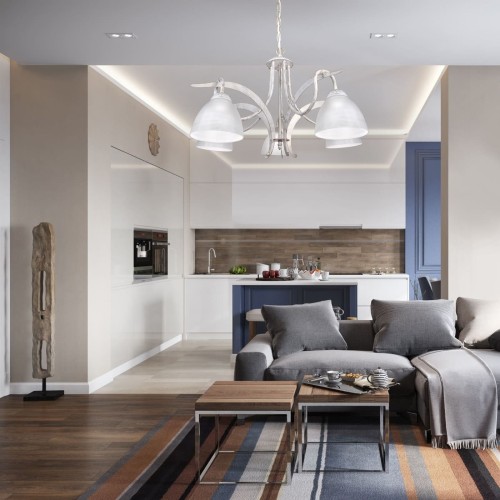 Люстра подвесная большая 5 плафонов белая S3147-5